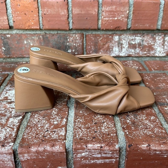 Open Edit Shoes - Open Edit Nordstroms Cora Tan Twisted Slide Block Heel Sandal Women's Size 8
